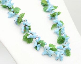 Stunning Vintage Murano Glass Bluebird Necklace - 16-18" Adjustable