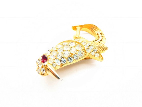 Hattie Carnegie Gold Plated Rhinestone Bird Brooc… - image 5