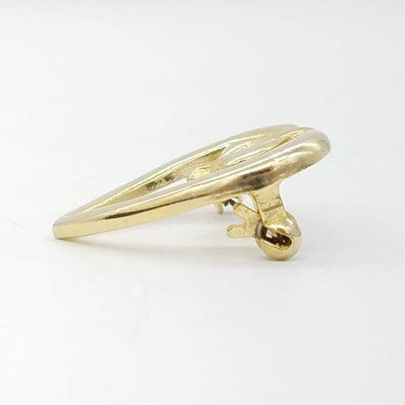 Vintage Gold-Tone Open Heart Bow Brooch - image 2