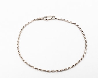 Vintage Oxidized 1.5 mm Sterling Silver Rope Chain Bracelet - 7"