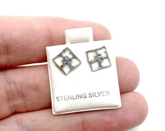 Sterling Silver Abstract Square  Stud Earrings