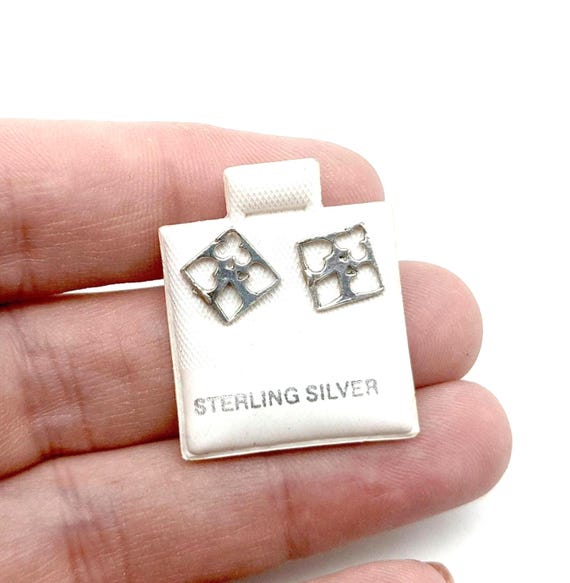 Sterling Silver Abstract Square Stud Earrings
