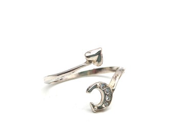 Vintage Avon Sterling Silver & Crystal Bypass Letter C Ring - Adjustable from 6-10