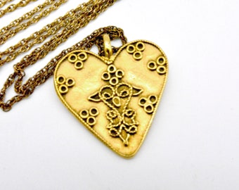 MMA Gold Plated Heart Pendant With 12K Gold Filled Chain - 24"