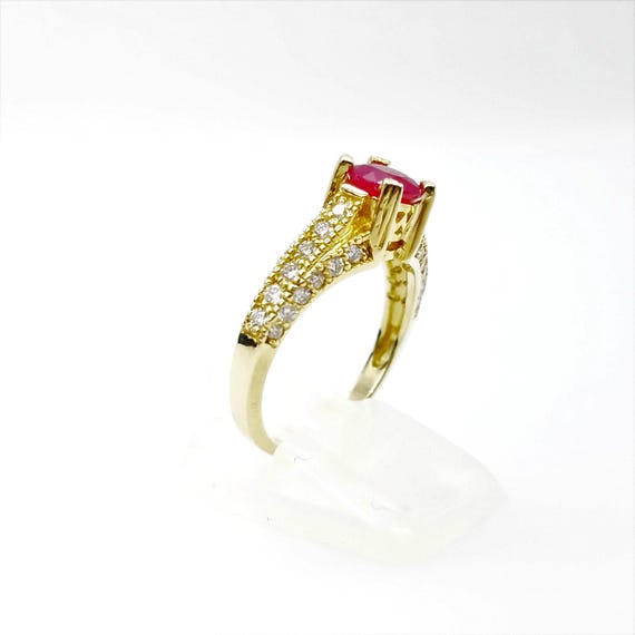 14K Gold Ruby Diamond Ring, Engagement Solitaire,… - image 5