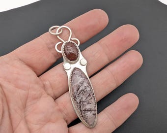 Artisan Sonoran Dendritic Rhyolite, Brown Jasper and Sterling Silver Pendant - 3"