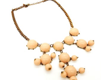 Vintage Pale Pink Lucite and Copper Tone Vintage Bib Necklace - 11-19" Adjustable