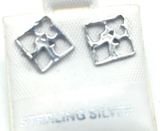 Sterling Silver Abstract Square  Stud Earrings