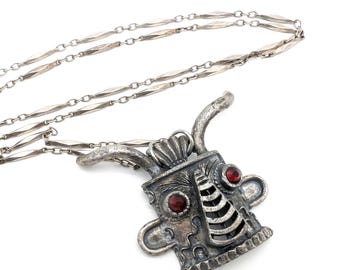 Rare Signed Sancrest Kachina Pendant Necklace - 28"