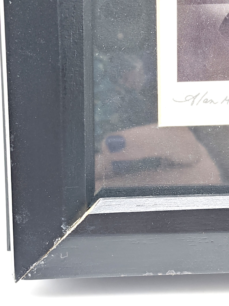 Pu&ograve; includere: Un'opera d'arte incorniciata con una cornice in legno nero. La cornice presenta un aspetto leggermente usurato, con segni di usura visibili sugli angoli. L'opera d'arte &egrave; visibile attraverso il vetro, con una firma nell'angolo in basso a destra.