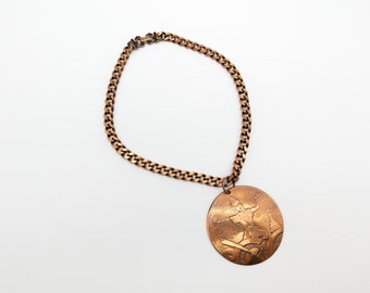 1970s Shiva Bheru Copper Hindu Pendant Curb Chain Necklace - 16"