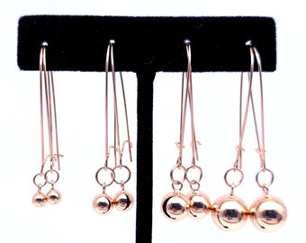 18K Rose Gold Vermeil Sterling Silver Ball Dangle Earrings - 4-10mm, Latch Back, Charm Earrings