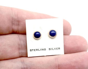 Natural Blue Lapis Lazuli & Sterling Silver 6mm Stud Earrings