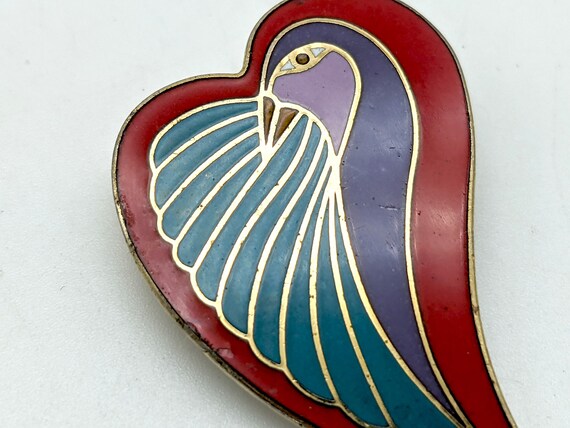 Vintage Laurel Burch Gold Tone Dove in a Heart Pin - image 3