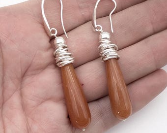 Vintage Paola Valentini Sterling Silver & Orange Quartzite Dangle Earrings