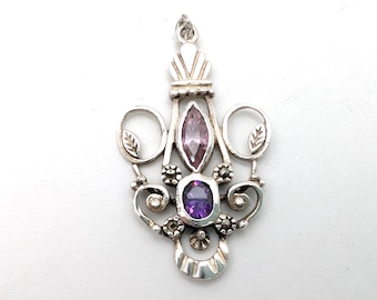 Vintage Sterling Silver, Amethyst & Pink Garnet Pendant