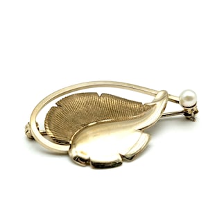 12K Gold Filled Pearl Leaf Brooch