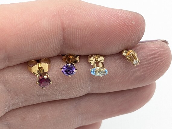 Single Diamond, Ruby, Topaz Stud Earrings in 14K … - image 6