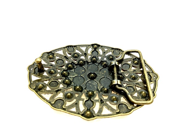 Vintage Bronze & Rhinestone Ladies Belt Buckle - image 6