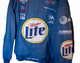 New 1990s Rusty Wallace #2 Royal Blue Leather Miller Lite Jeff Hamilton Chase Winston Cup NASCAR Jacket - XL