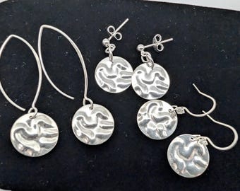 Hammered Sterling Silver Disk Dangle Earrings
