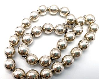 10mm Sterling Silver Caviar Bead Choker Necklace - 15.5"