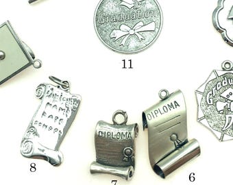 Vintage Sterling Silver Graduation Cap / Diploma Charms or Pendants