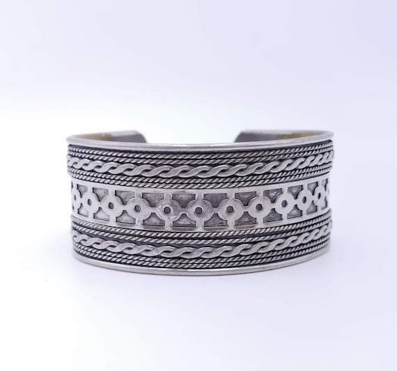 Vintage Silver Plated Brass Cuff Bracelet, Adjust… - image 1