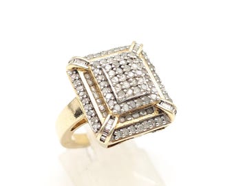 One Carat Diamond & 14K Gold Over Sterling Silver Statement Ring - Size 6.75