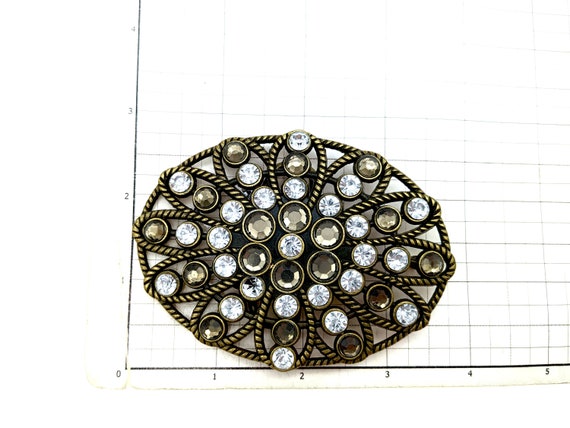 Vintage Bronze & Rhinestone Ladies Belt Buckle - image 7