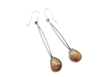 Vintage Pink Jasper & Sterling Silver Dangle Earrings