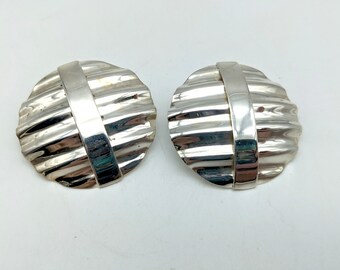 Vintage Sterling Silver Abstract Circle Stud Earrrings