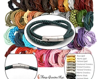 Thick Braided Leather Necklace With Stainless Steel Bayonet Clasp - 52 Colors Custom Made to Order