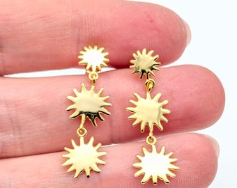 Sterling Silver 18K Gold Vermeil Triple Sun Dangle Earrings - 1.25"