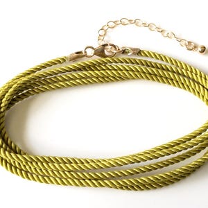 Minimalist Green Silk Cord Necklace: Sterling Silver, 14k Gold Filled, Made to Order, Carabiner Charm Holder