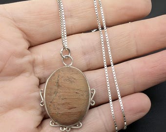 Vintage Sterling Silver &  Brown Jasper Pendant Necklace - 24"