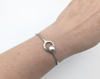 Parker Hammered Sterling Silver Ball & Loop Hook Closure Bangle Bracelet