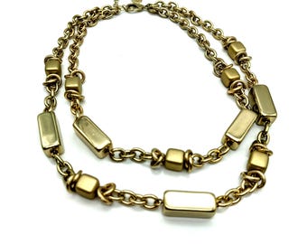 Vintage Liz Claiborne Gold Chain Double-Strand Station Necklace - 16-18" Adjustable