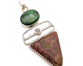 Artisan Poppy Jasper, Green Turquoise and Sterling Silver Pendant