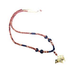 Native Made 14K Gold Filled, Onyx and Goldstone Beaded Bear Pendant Necklace