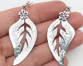 Sterling Silver Leaf & Flower Dangle Earrings