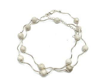 Vintage Sterling Silver S-Link & Stardust Bead Chain Necklace -  18"