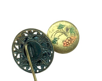 1930's Hand Painted floral Locket Stick Pin