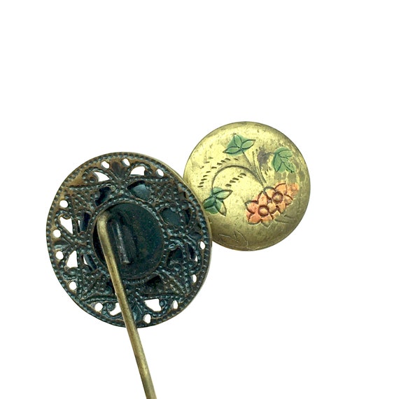 1930's Hand Painted floral Locket Stick Pin - image 8