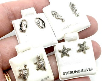 Sterling Silver Sea Life Stud Earrings; Dolphin, Starfish