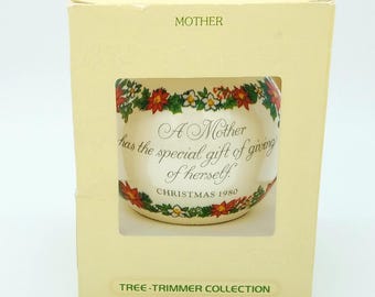1980 Hallmark, "Mother," Satin Ball Ornament, in Original Box  - Poinsettia Design