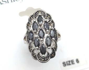 Old Stock Silver Plated CZ Smoky Quartz Statement Ring by Ashley Cooper - Size 6