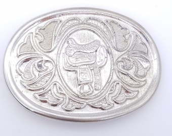 Avon Silvertone Western Saddle Oval Belt Buckle in Original Box