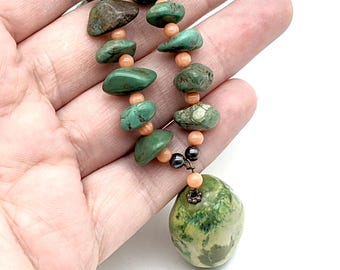 Vintage Turquoise Bead Necklace with Sterling Clasp