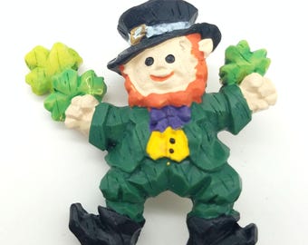 Old Stock Resin Dancing Leprechaun Lapel Pin / Brooch - St. Patrick's Day Jewelry